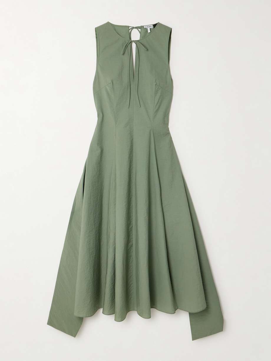 + paula's ibiza tie-detailed belted crinkled cotton-blend poplin midi dress