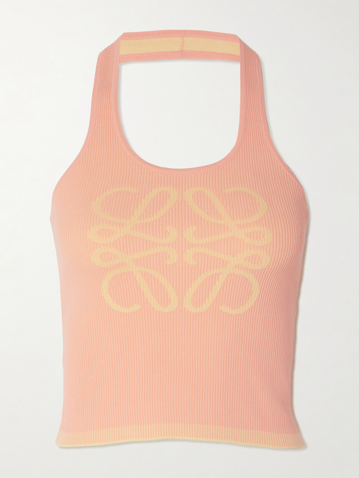 Loewe + Paula's Ibiza Cropped Jacquard-woven Ribbed Stretch-jersey Halterneck Top In Pink