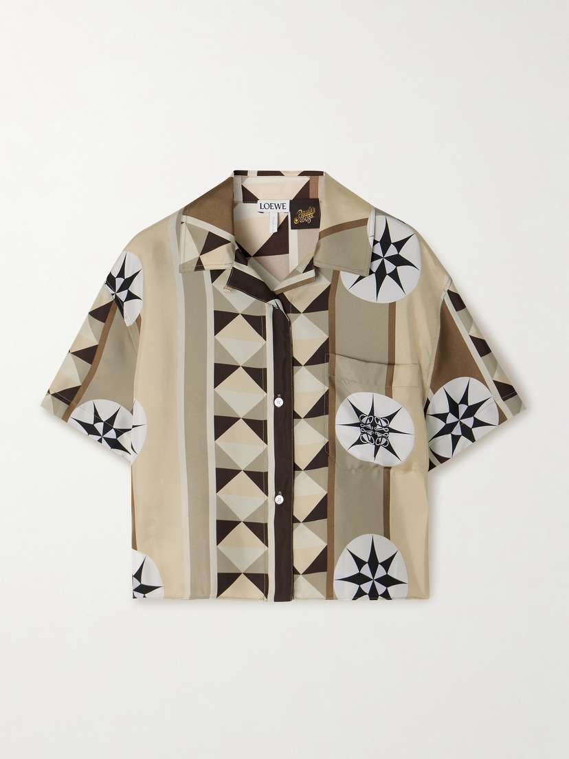 Loewe + Paula's Ibiza Cropped Printed Silk-twill Shirt