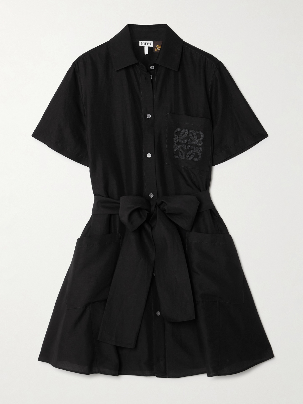 Loewe + Paula's Ibiza Belted Appliquéd Voile Mini Shirt Dress In Black