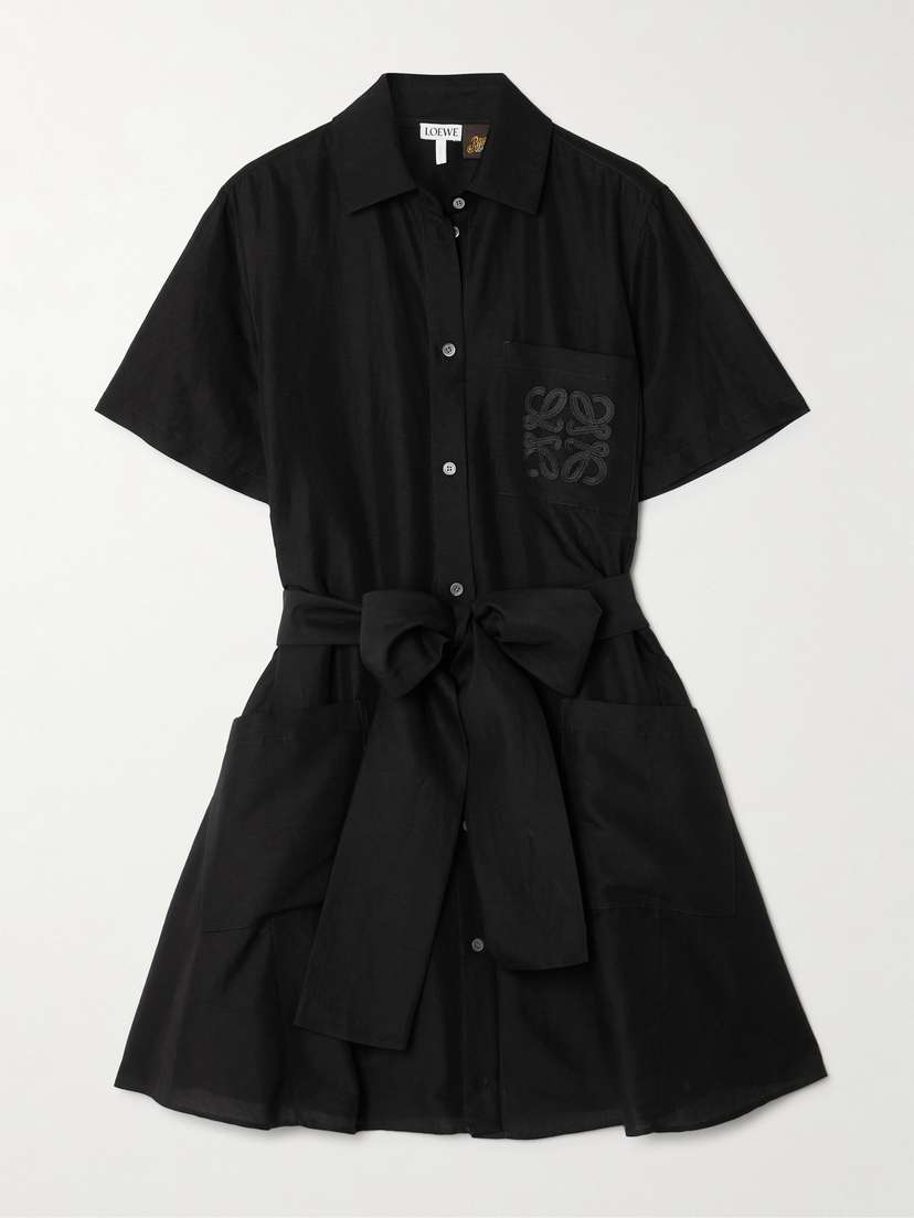 Loewe + Paula's Ibiza Belted Appliquéd Voile Mini Shirt Dress