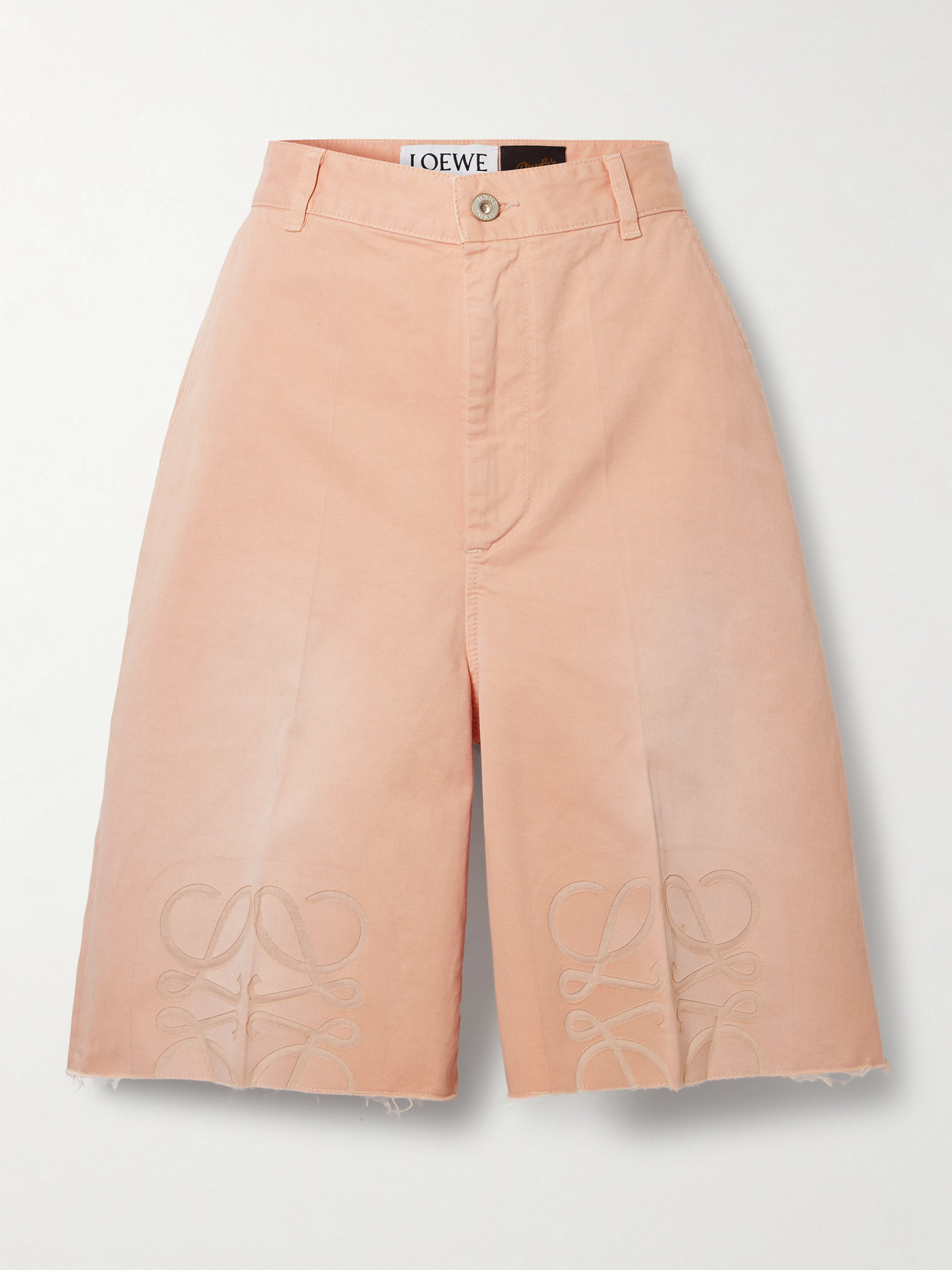 Loewe + Paula's Ibiza Anagram Cutout Frayed Pleated Cotton-twill Shorts In Pink