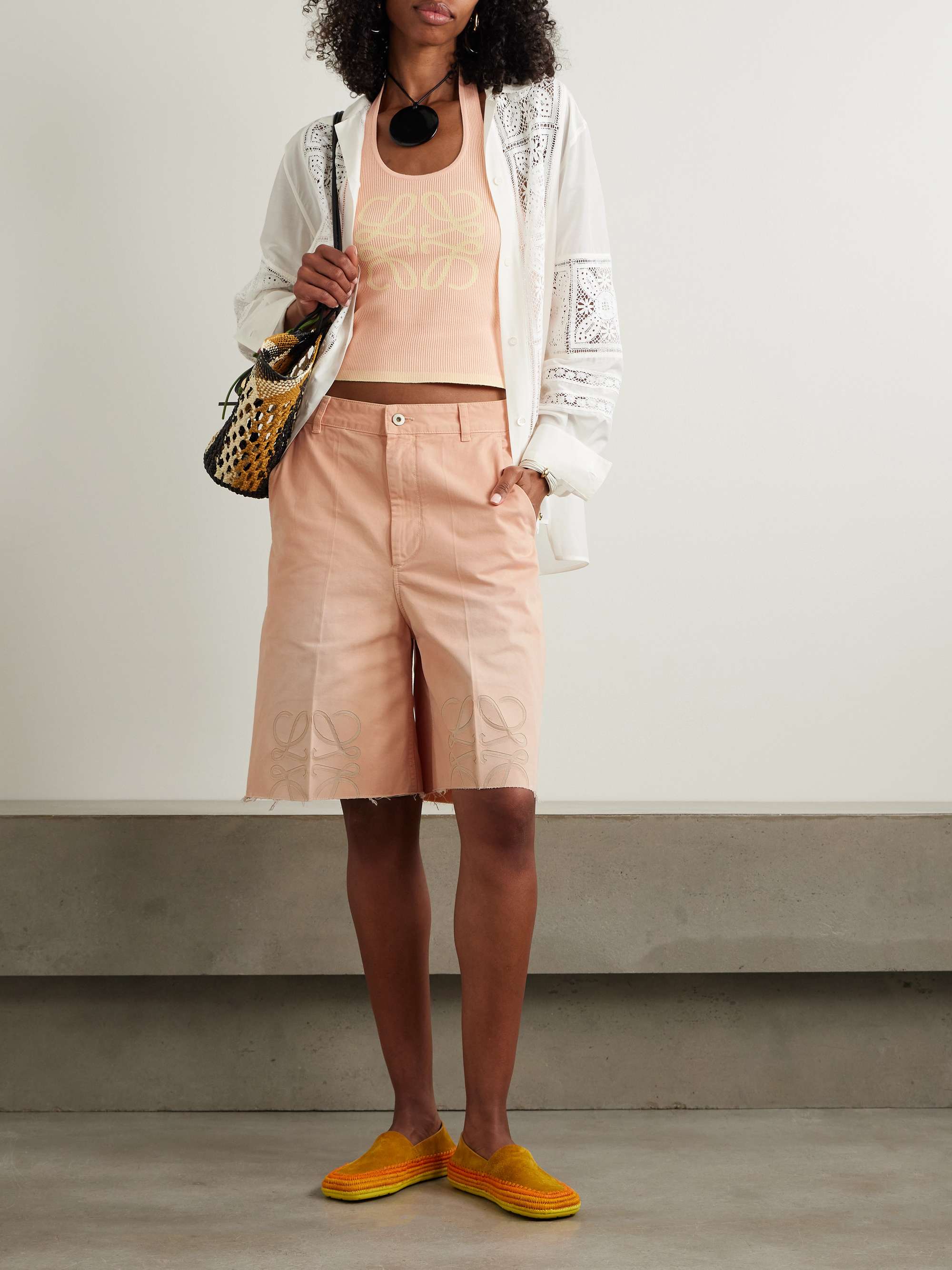 LOEWE + Paula's Ibiza Anagram cutout frayed pleated cotton LOEWE + Paula's Ibiza Anagram cutout frayed pleated cotton