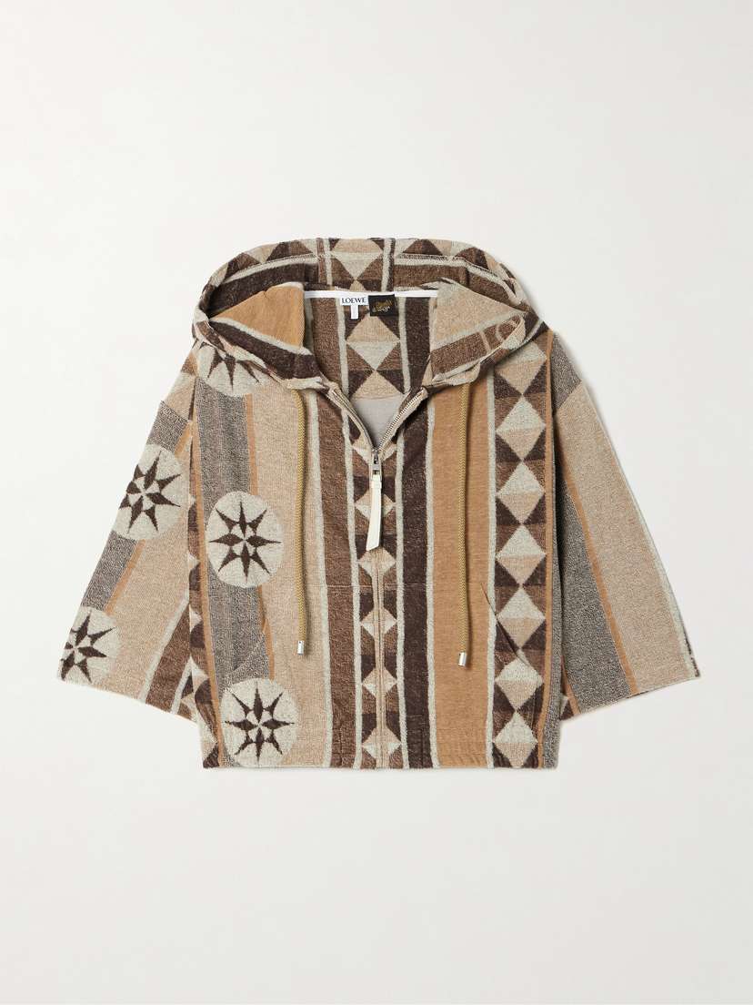 Loewe + Paula's Ibiza Cropped Jacquard-woven Cotton-blend Terry Hoodie