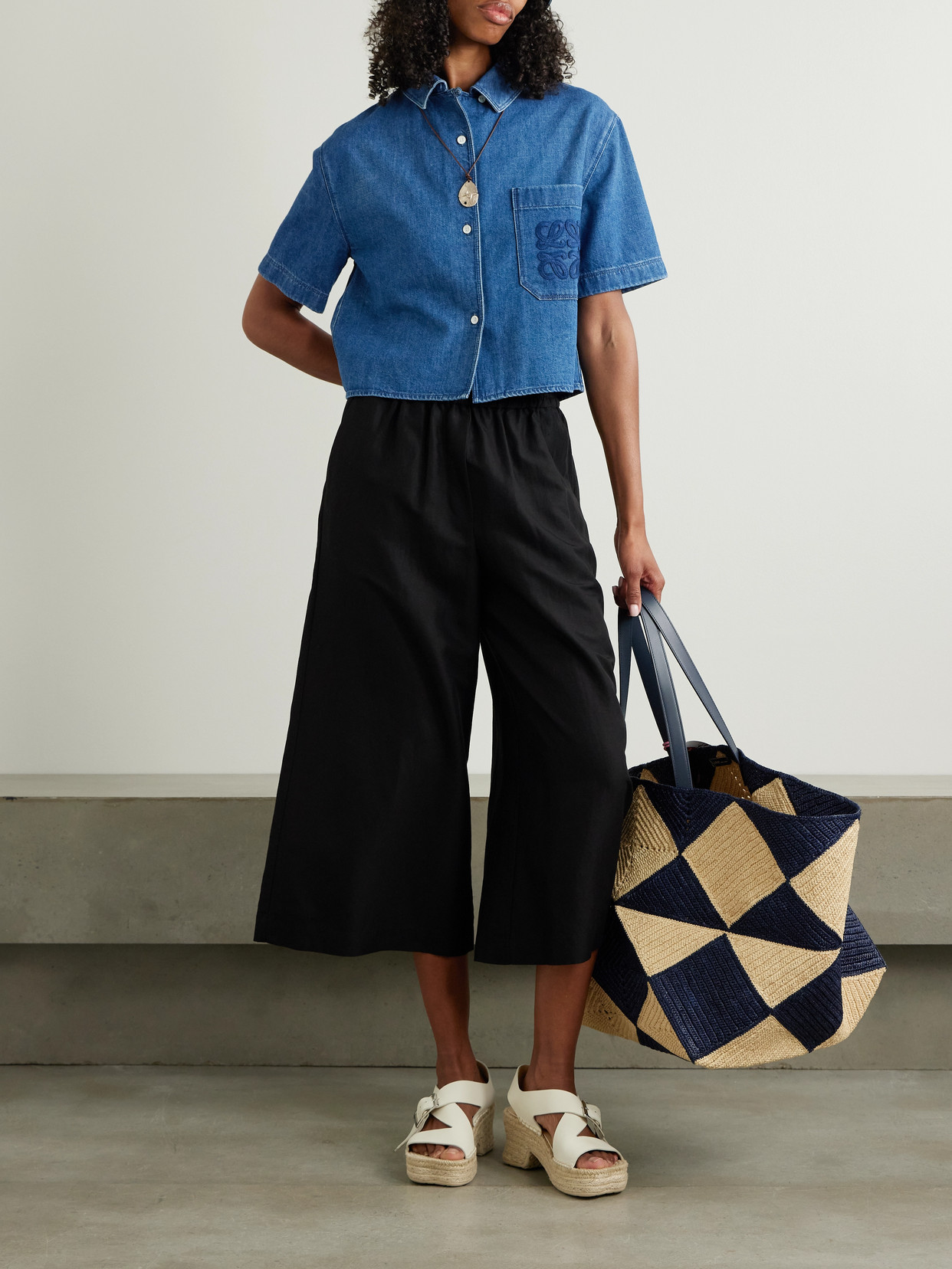 LOEWE + PAULA'S IBIZA APPLIQUÉD VOILE WIDE-LEG PANTS