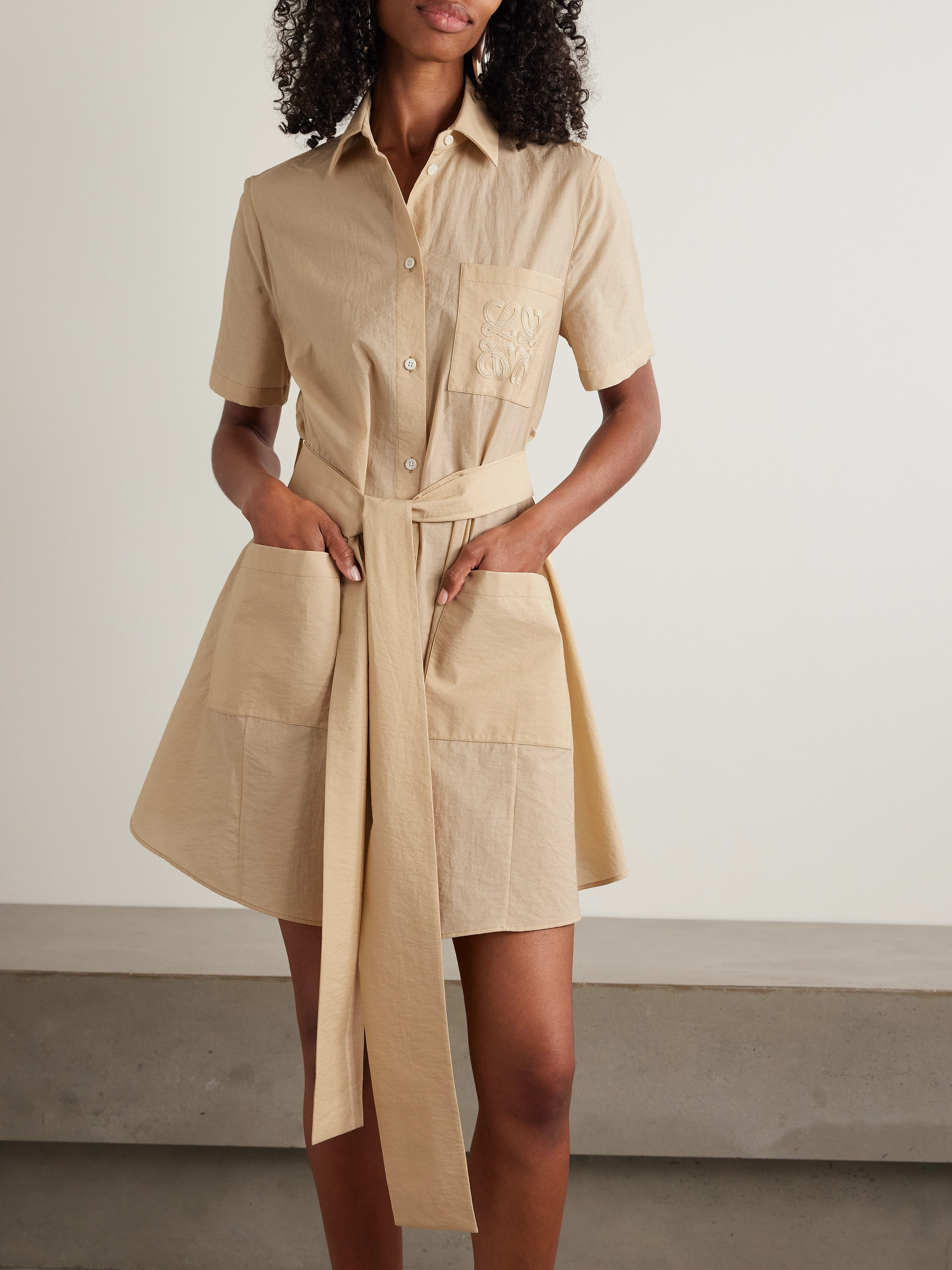 Loewe + Paula's Ibiza belted appliquéd cotton-blend mini shirt dress thumbnail