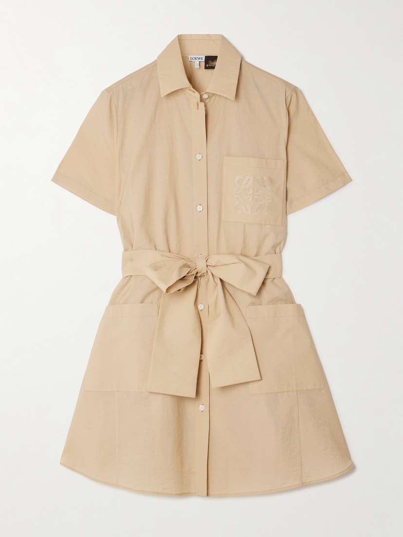 Loewe + Paula's Ibiza Belted Appliquéd Cotton-blend Mini Shirt Dress