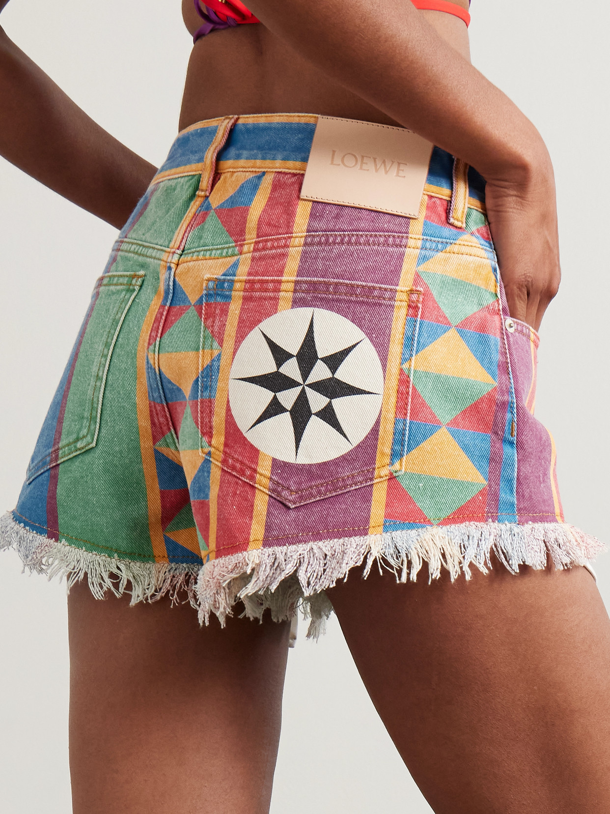Loewe + Paula's Ibiza Frayed Printed Denim Shorts In Green