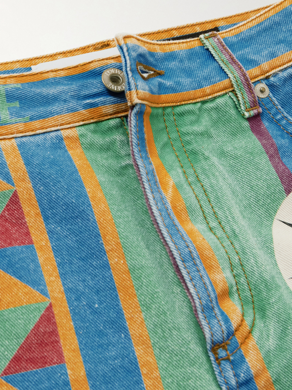 Loewe + Paula's Ibiza Frayed Printed Denim Shorts In Green