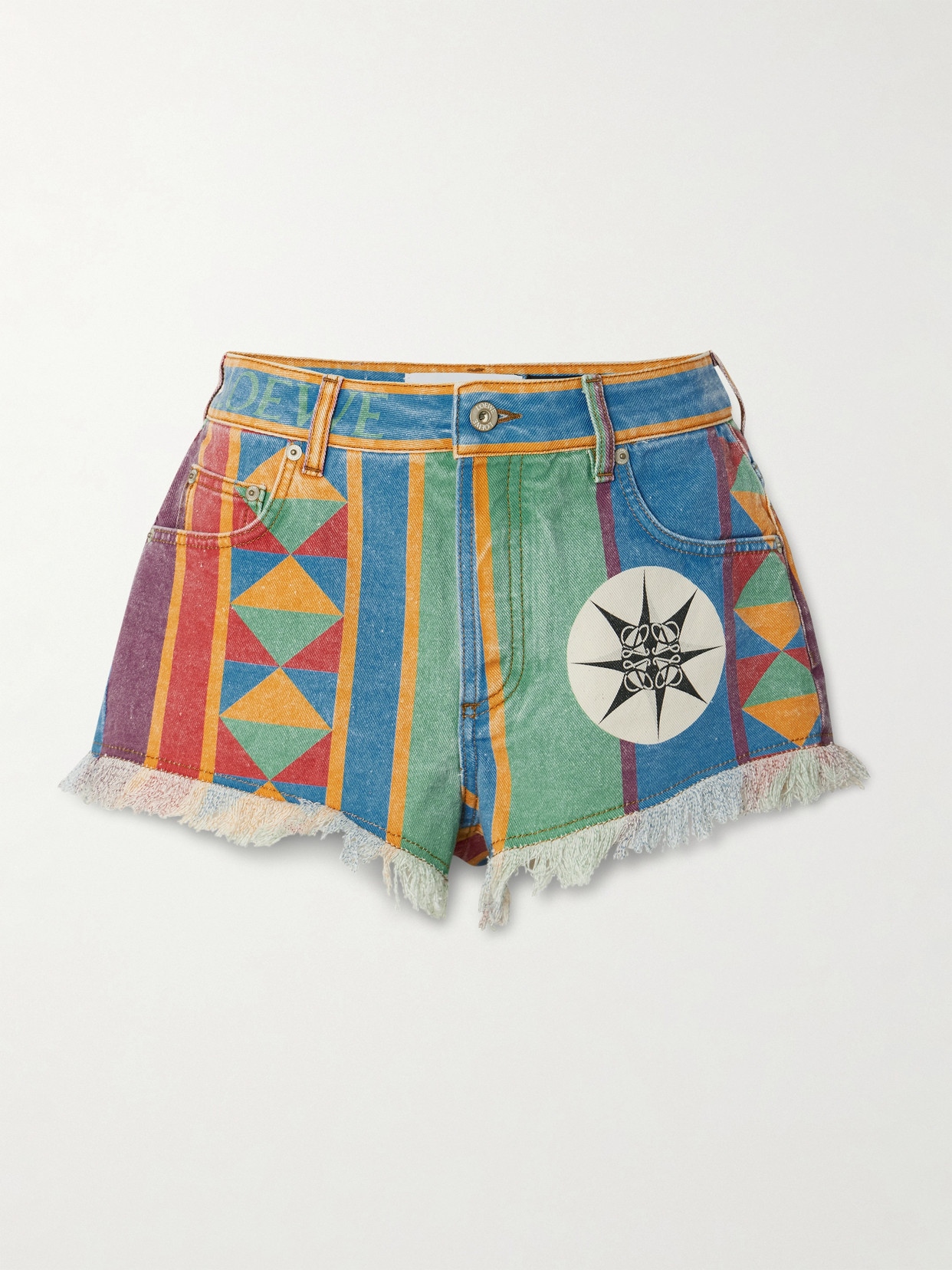 Loewe + Paula's Ibiza Frayed Printed Denim Shorts In Green