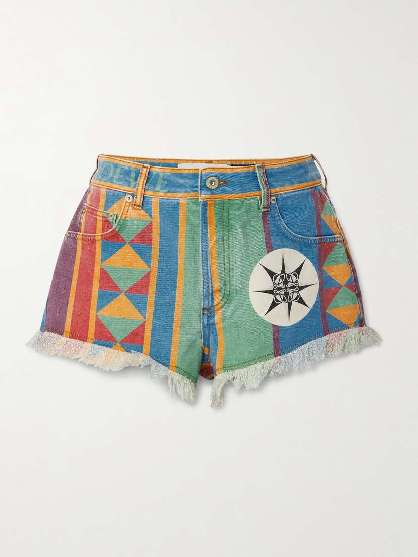 Loewe + Paula's Ibiza Frayed Printed Denim Shorts