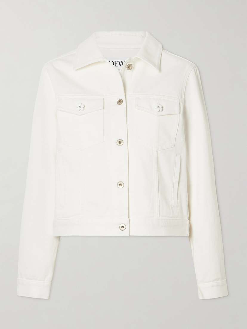 Loewe + Paula's Ibiza Leather-trimmed Embellished Denim Jacket