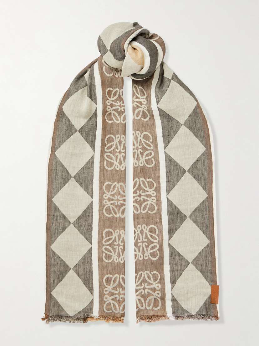 Loewe + Paula's Ibiza Fringed Linen And Cotton-blend Jacquard Scarf