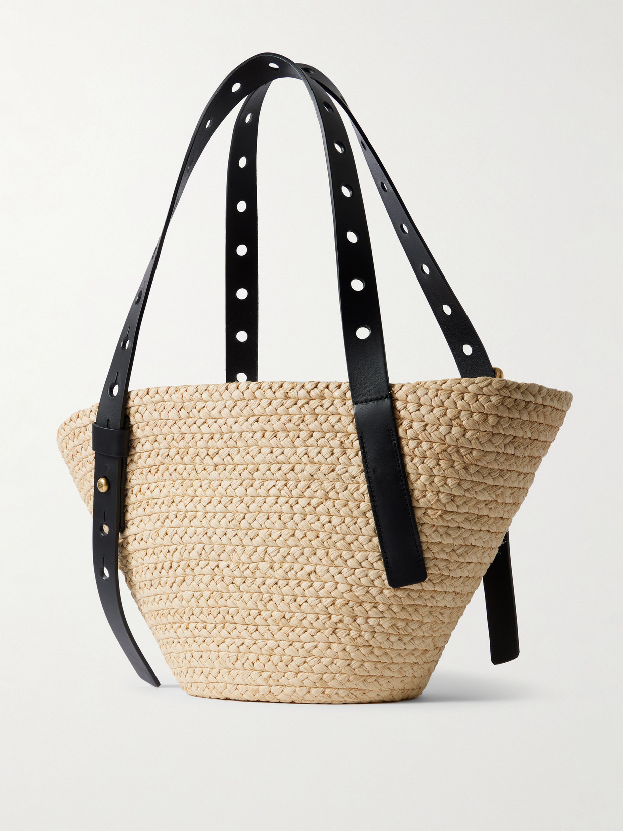 Loewe + Paula's Ibiza Punch Hole Small Leather-trimmed Raffia Tote In Neutrals