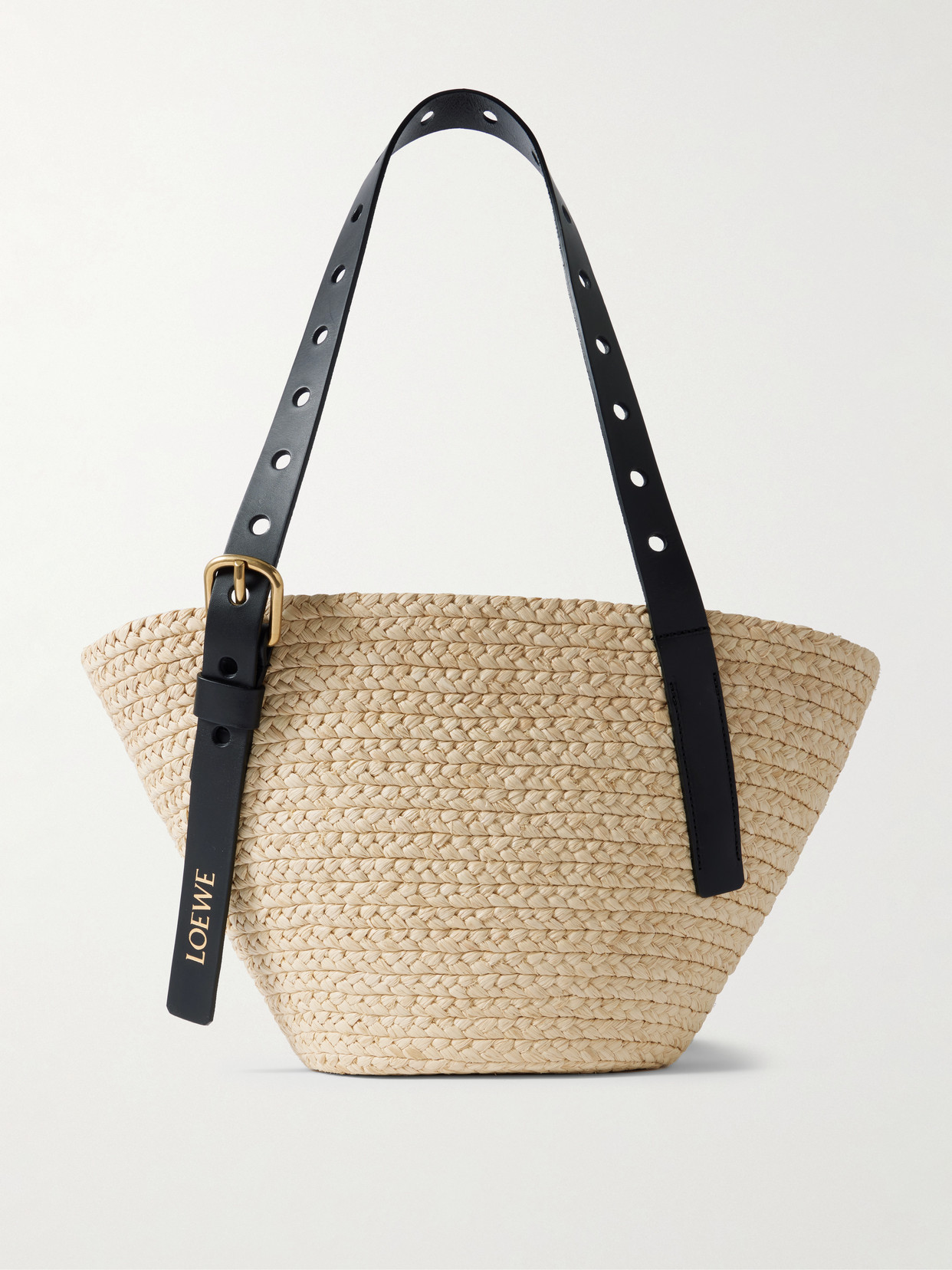 Loewe + Paula's Ibiza Punch Hole Small Leather-trimmed Raffia Tote In Neutrals