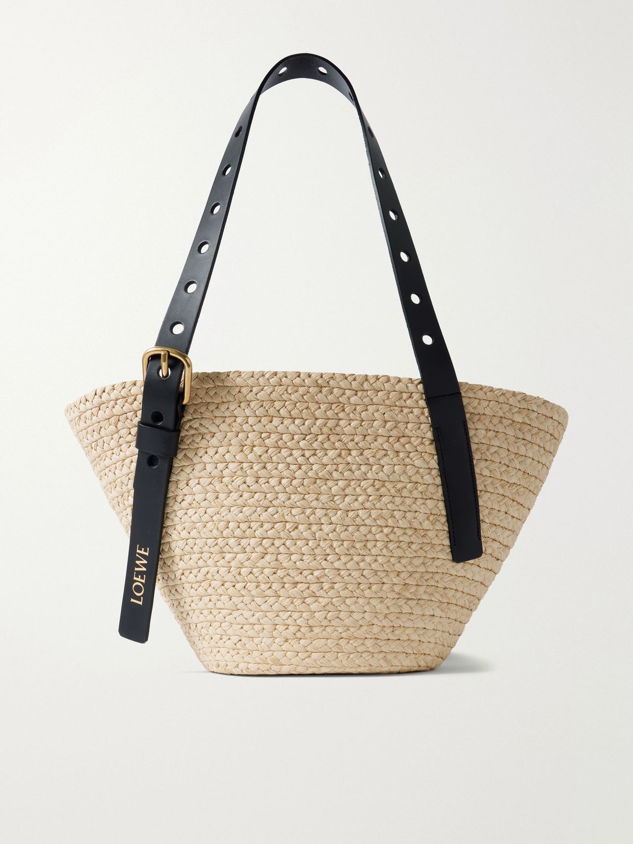 Paula's Ibiza Punch Hole small leather-trimmed raffia tote
