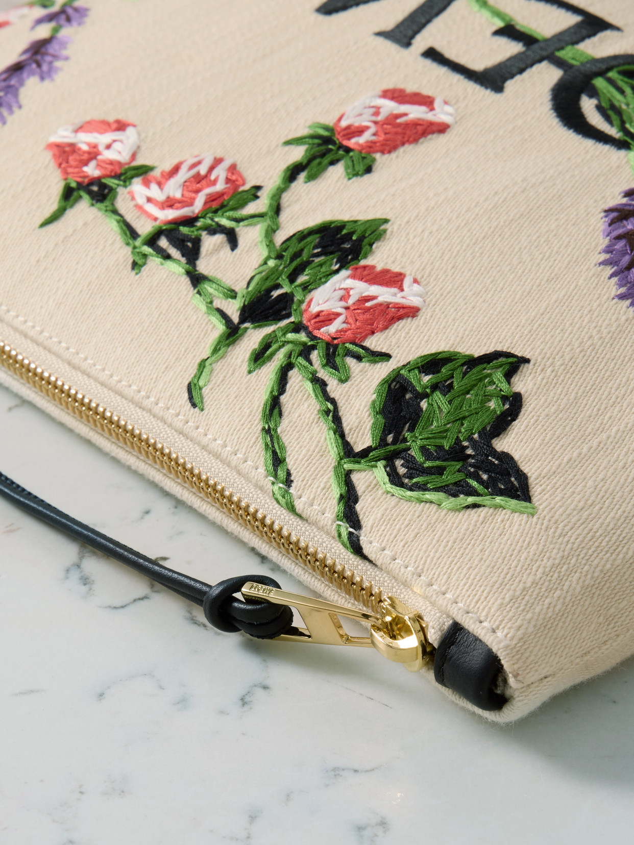 LOEWE + PAULA'S IBIZA EMBROIDERED CANVAS CLUTCH