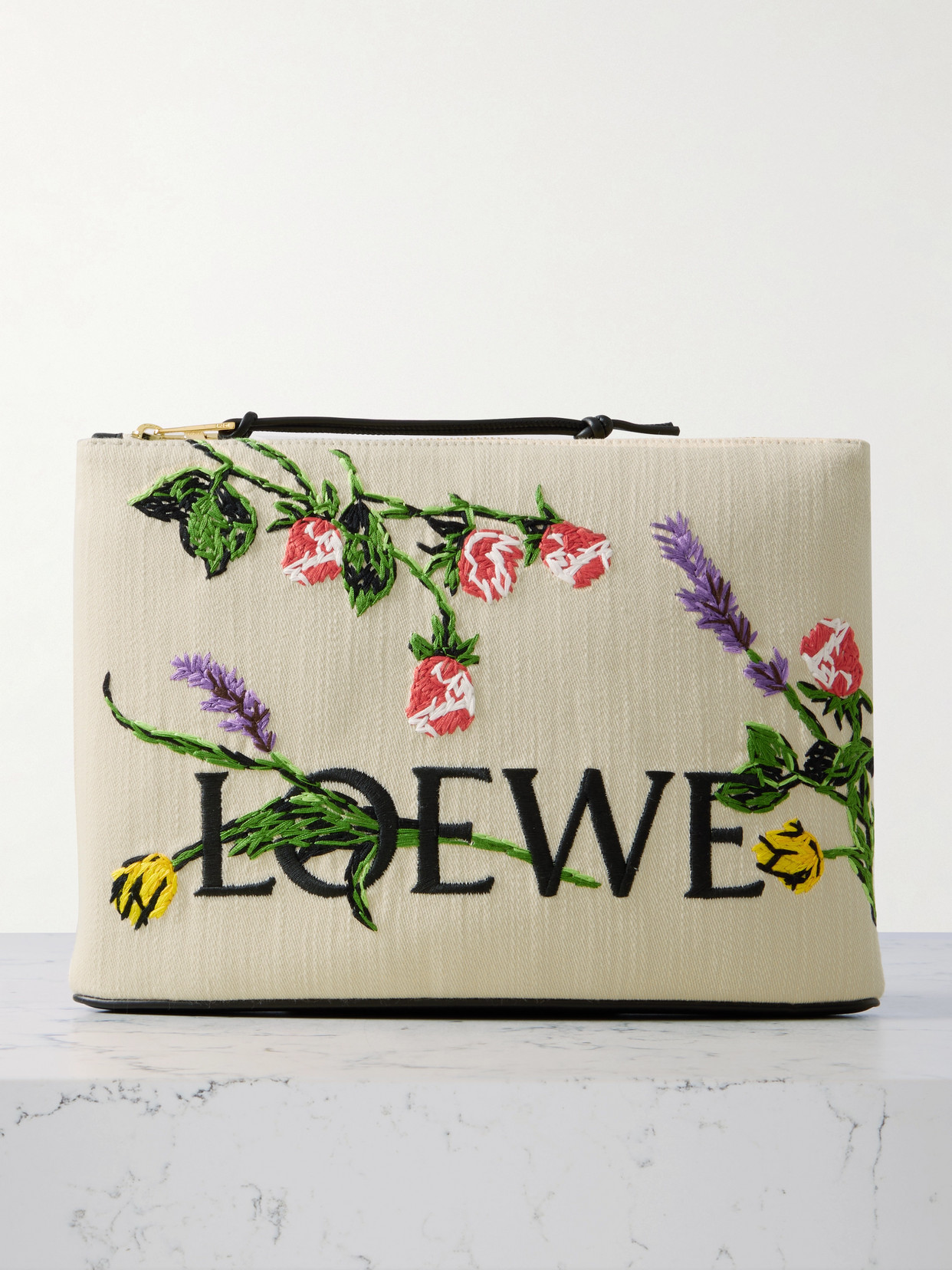 Loewe + Paula's Ibiza Embroidered Canvas Clutch In Ecru