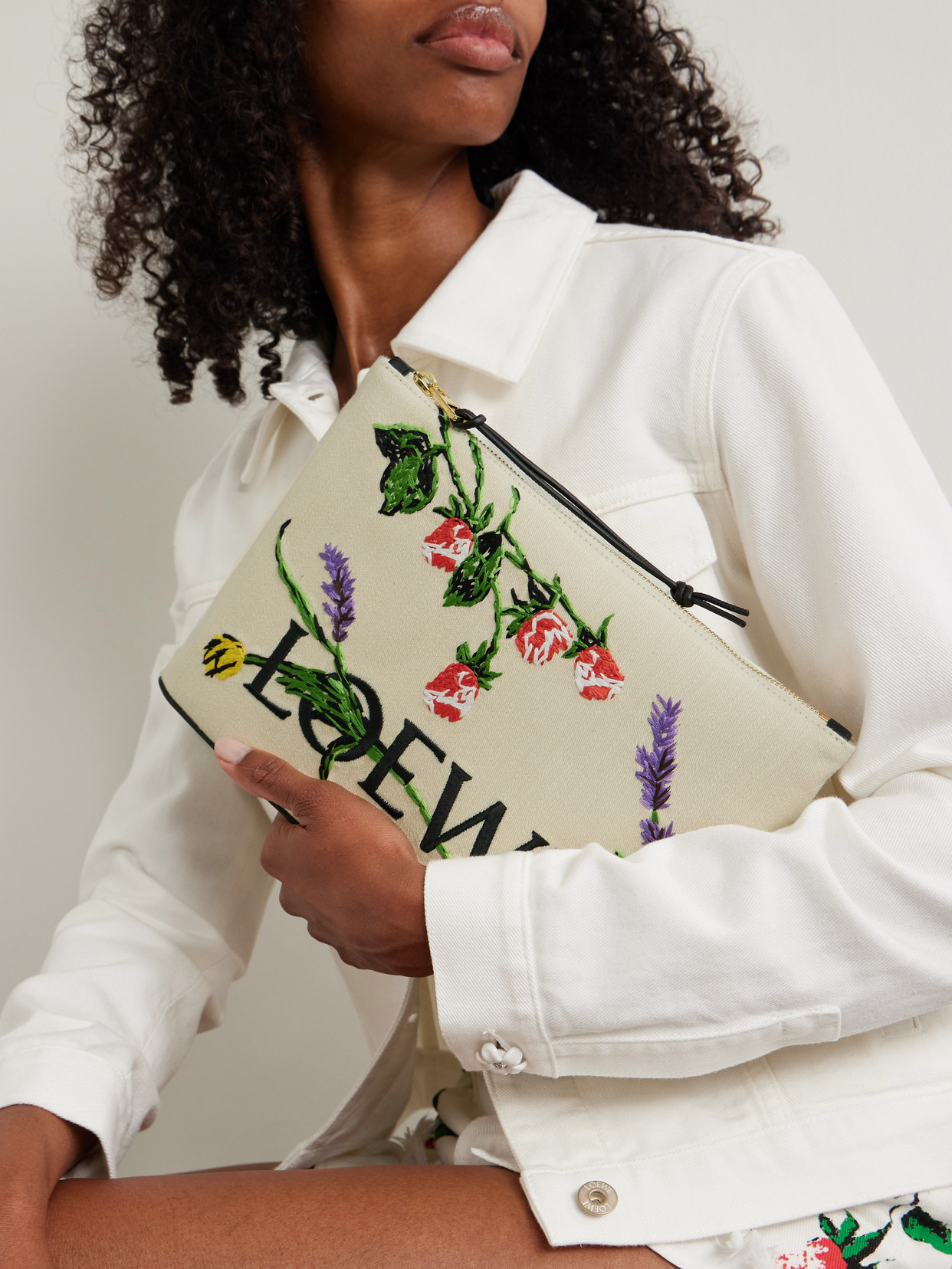LOEWE + PAULA'S IBIZA EMBROIDERED CANVAS CLUTCH