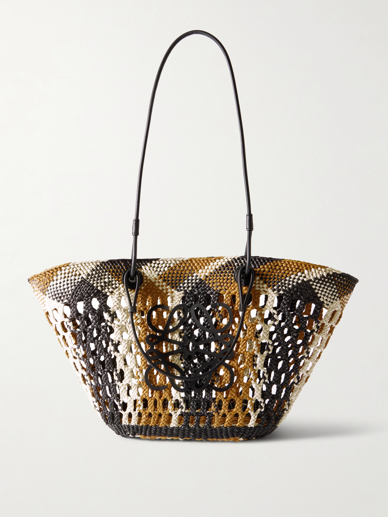 Loewe + Paula's Ibiza Anagram Leather-trimmed Woven Palm Tote In Brown