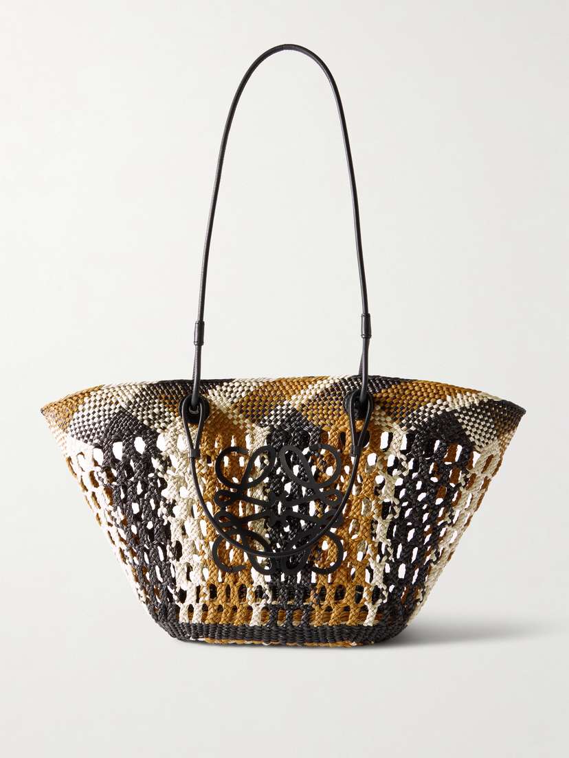 Loewe + Paula's Ibiza Anagram Leather-trimmed Woven Palm Tote