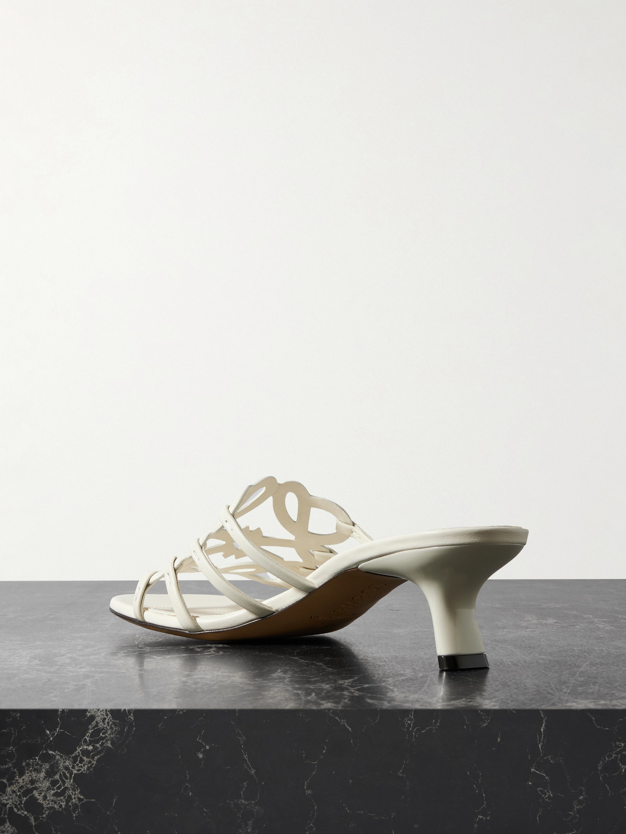 Loewe Petal Anagram Leather Caged Mule Sandals In White