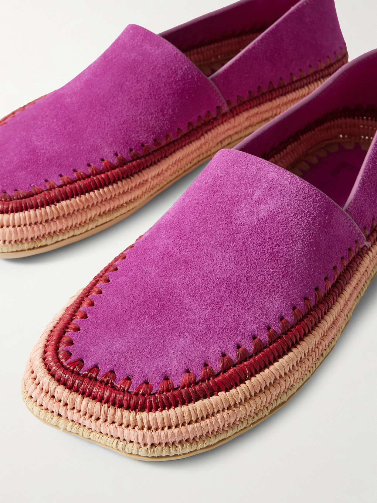 Loewe Rio Suede And Raffia Espadrilles In Pink