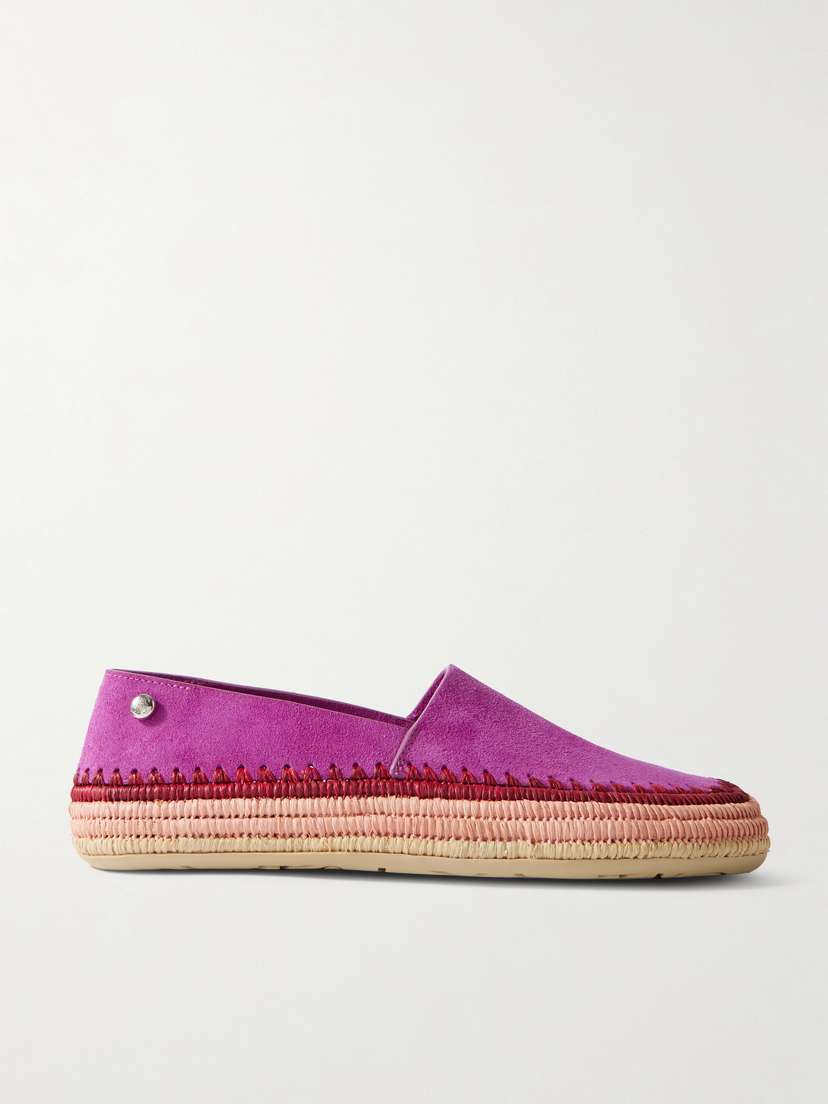 Loewe + Paula's Ibiza Rio Raffia-trimmed Suede Espadrilles