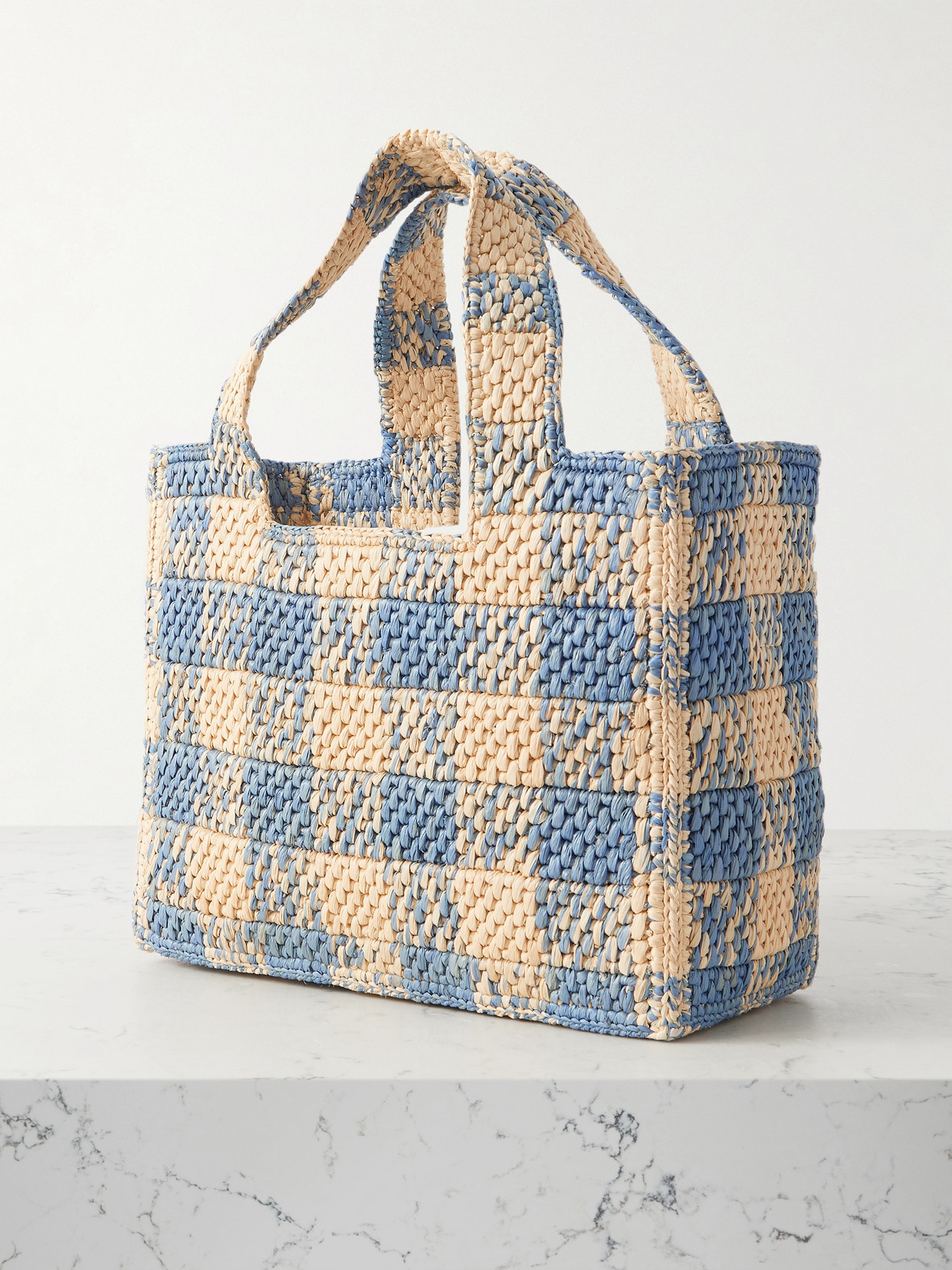 Loewe Small Tote Bag In Gingham Raffia In Neutrals