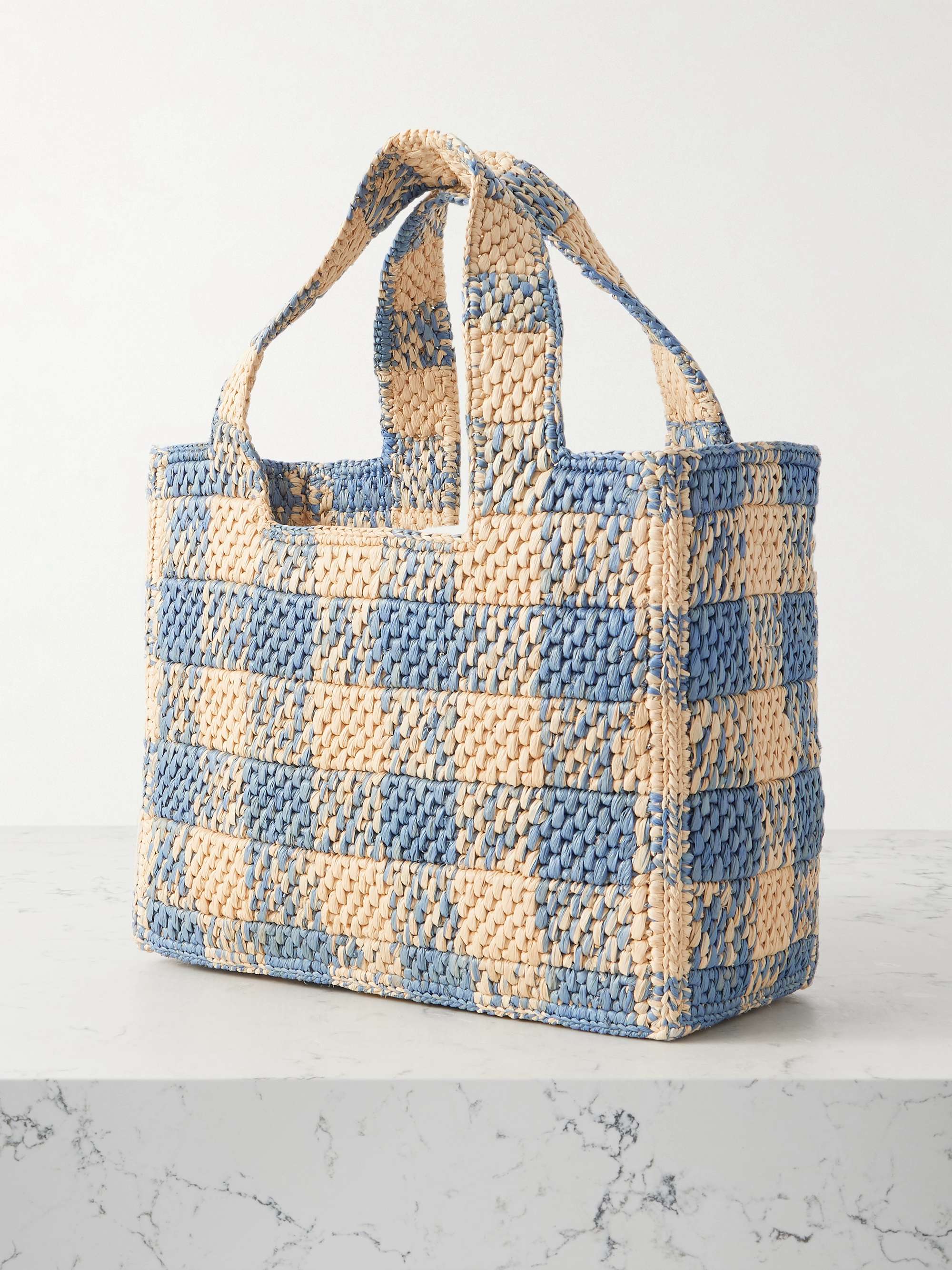 LOEWE + Paula's Ibiza ラフィア トートバッグ チェック柄 刺繍 LOEWE + Paula's Ibiza ラフィア トートバッグ チェック柄 刺繍