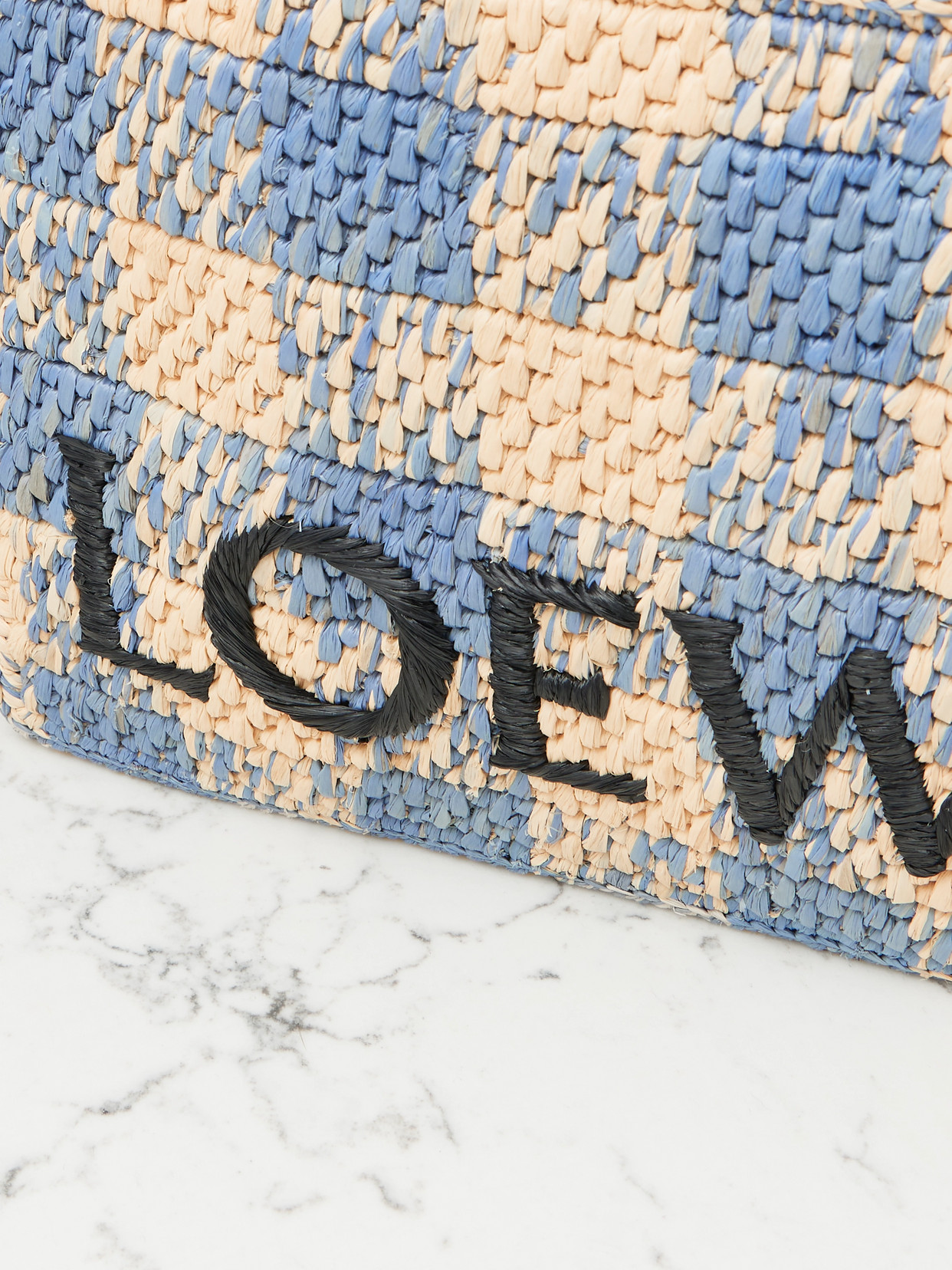 Loewe Small Tote Bag In Gingham Raffia In Neutrals