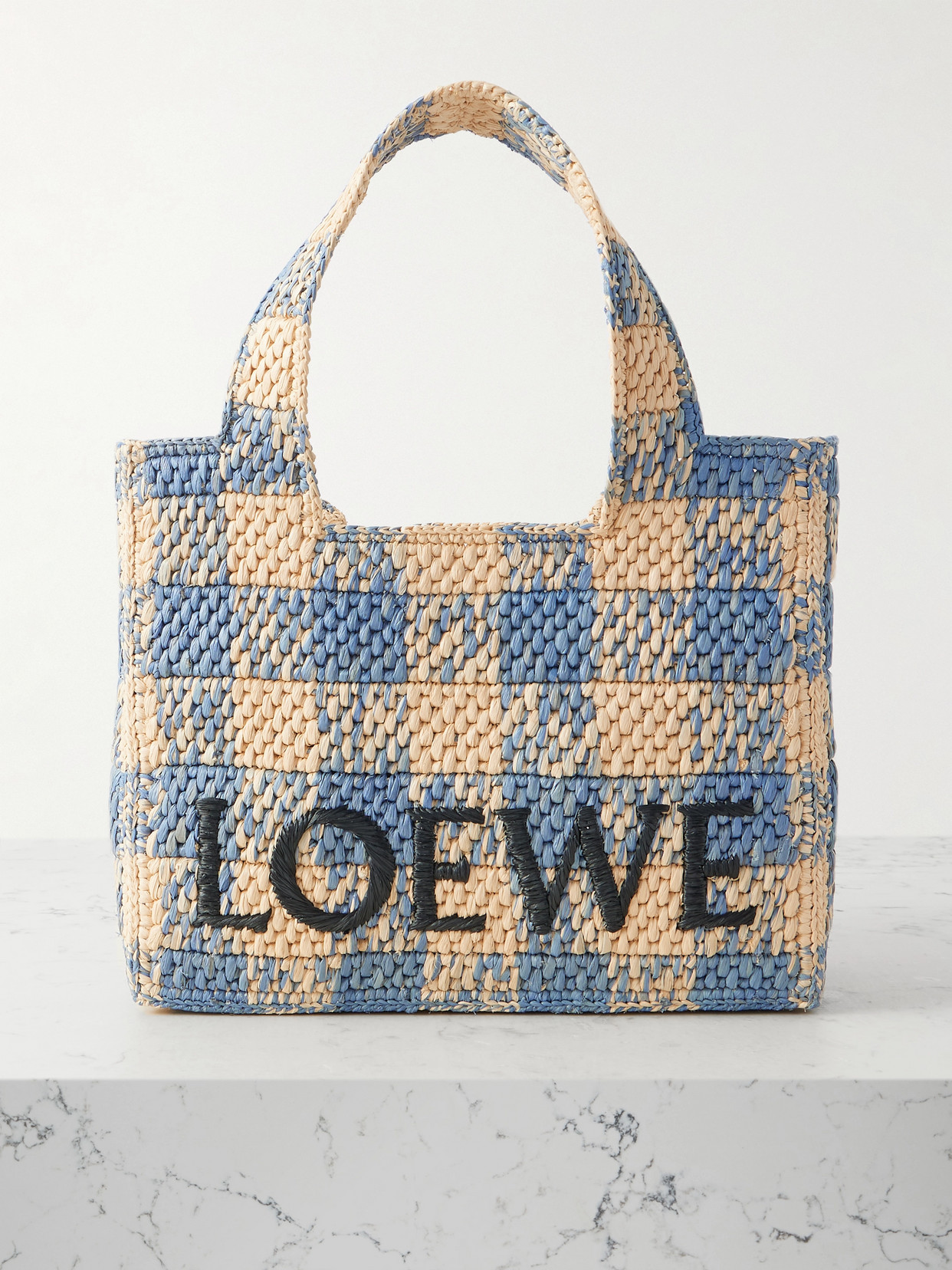 Loewe + Paula's Ibiza Embroidered Checked Raffia Tote In Neutrals