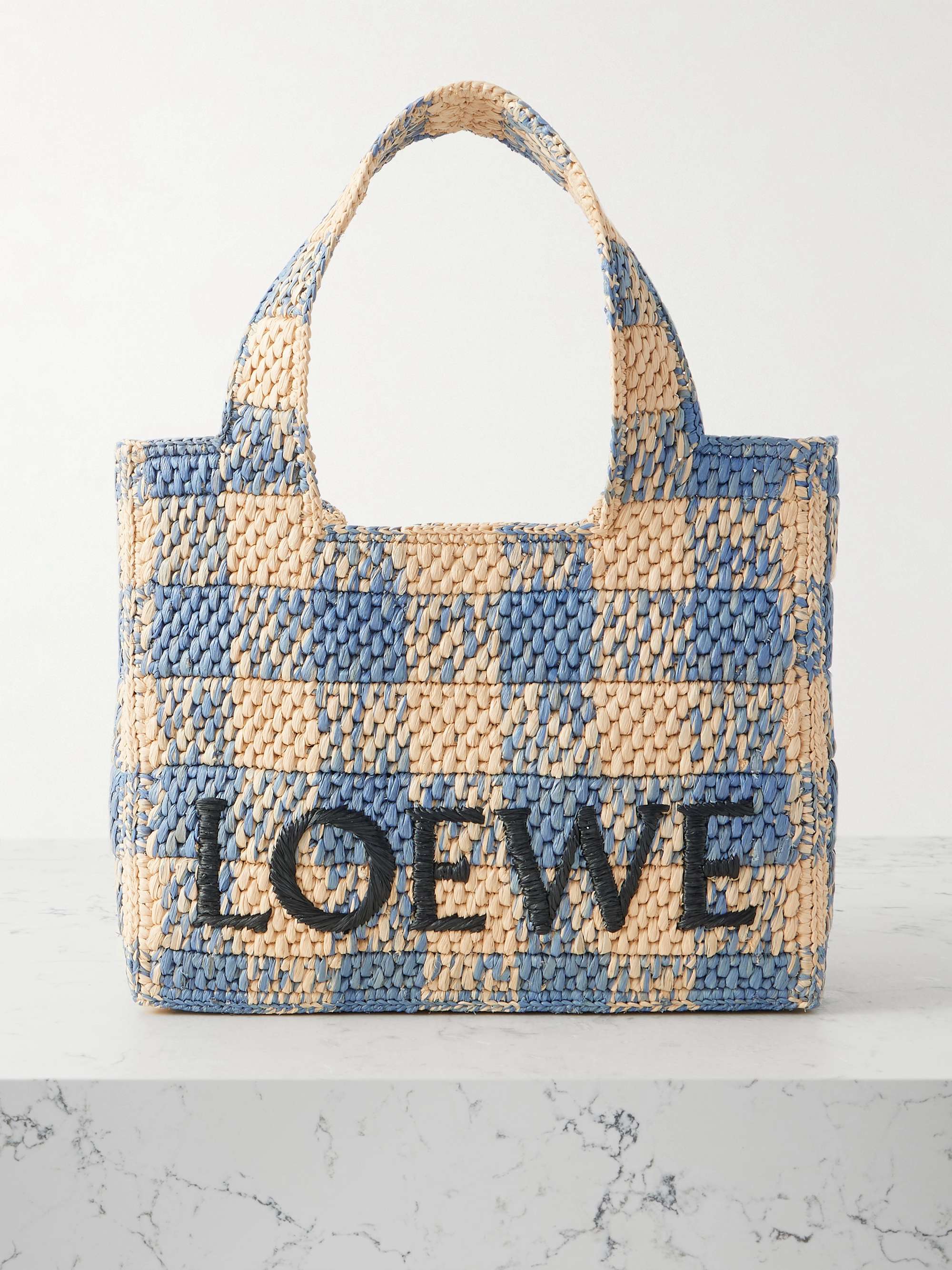 LOEWE + Paula's Ibiza ラフィア トートバッグ チェック柄 刺繍