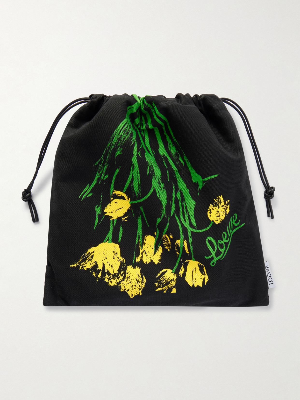 Loewe Leather-trimmed Floral-print Cotton-twill Pouch In Black