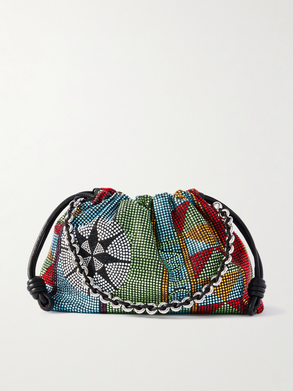 Loewe Flamenco Leather-trimmed Crystal-embellished Canvas Clutch
