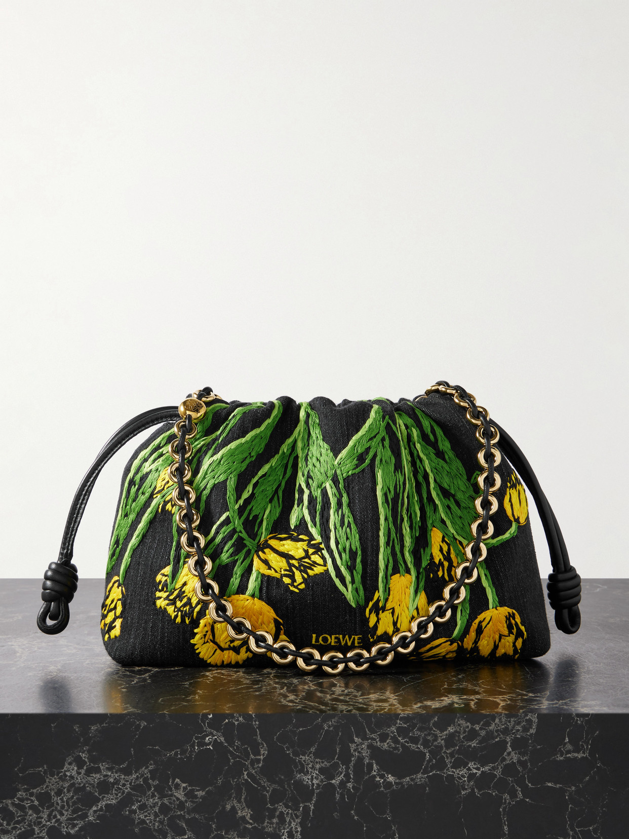 Loewe + Paula's Ibiza Flamenco Medium Embroidered Denim Clutch