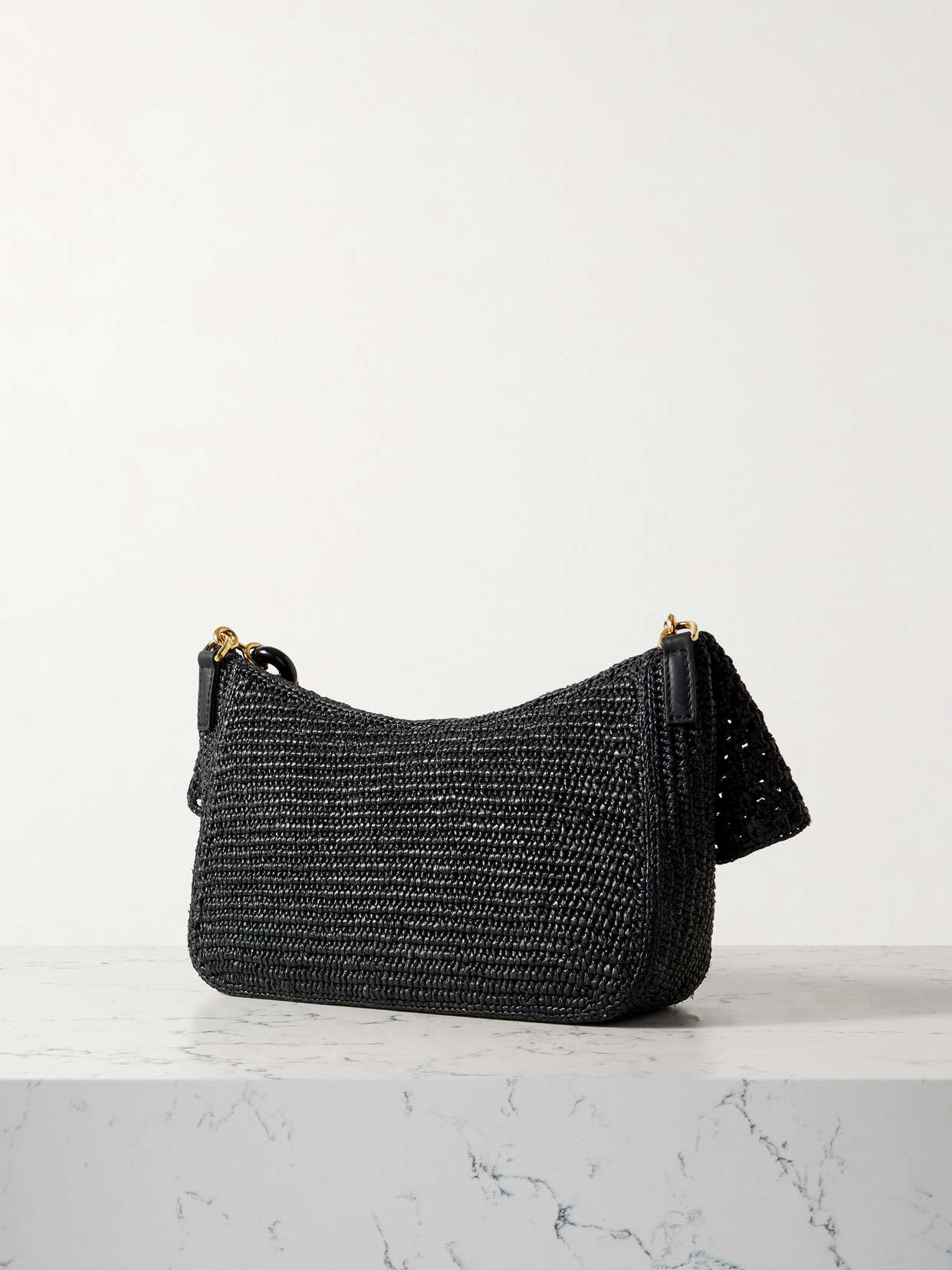 Loewe Medium Ola Shoulder Bag In Raffia And Calfskin In Black