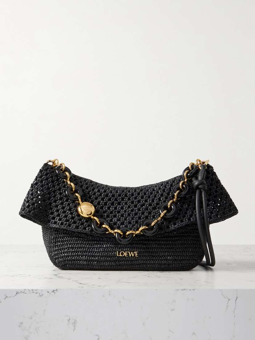 Loewe + Paula's Ibiza Ola Embellished Leather-trimmed Raffia Shoulder Bag
