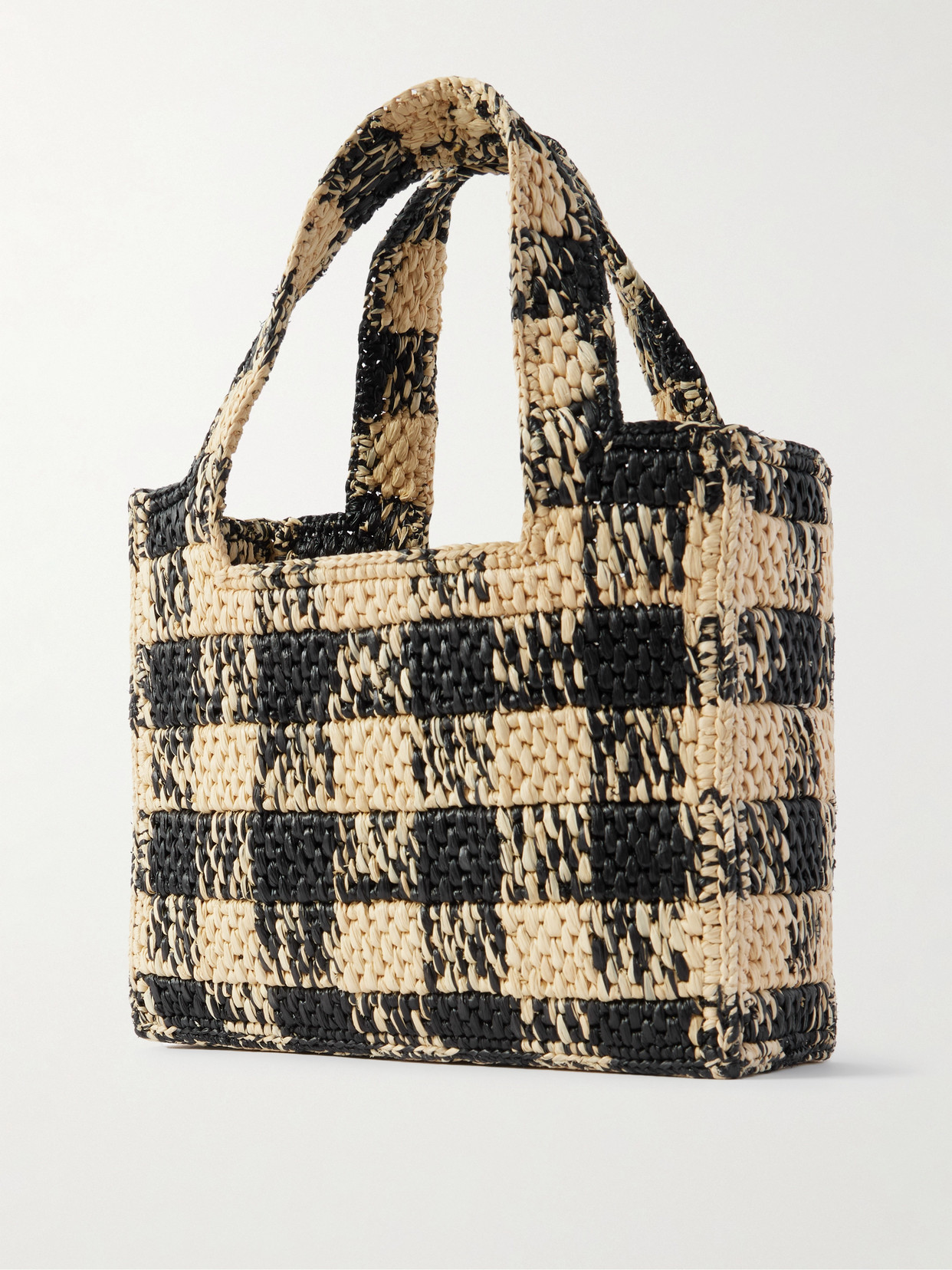Loewe + Paula's Ibiza Mini Leather-trimmed Embroidered Gingham Raffia Tote In Neutrals