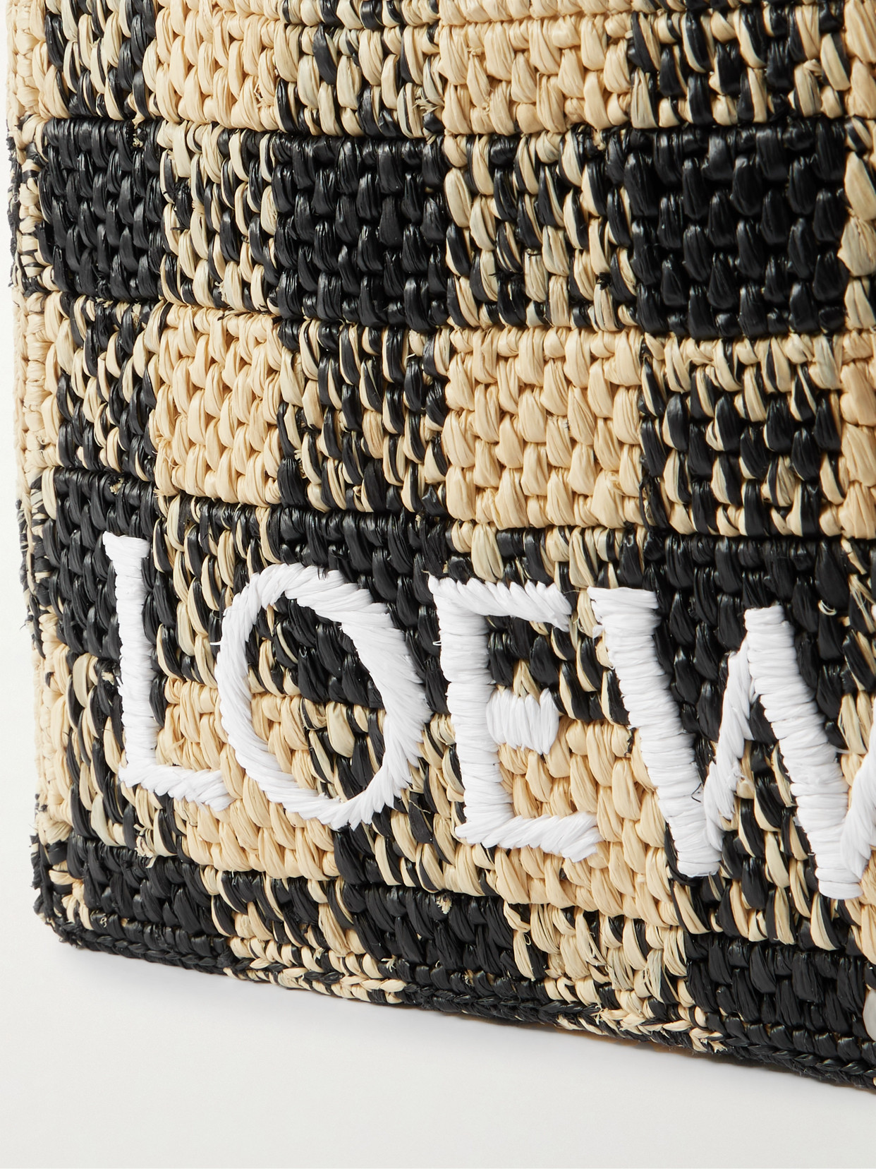 Loewe + Paula's Ibiza Mini Leather-trimmed Embroidered Gingham Raffia Tote In Neutrals