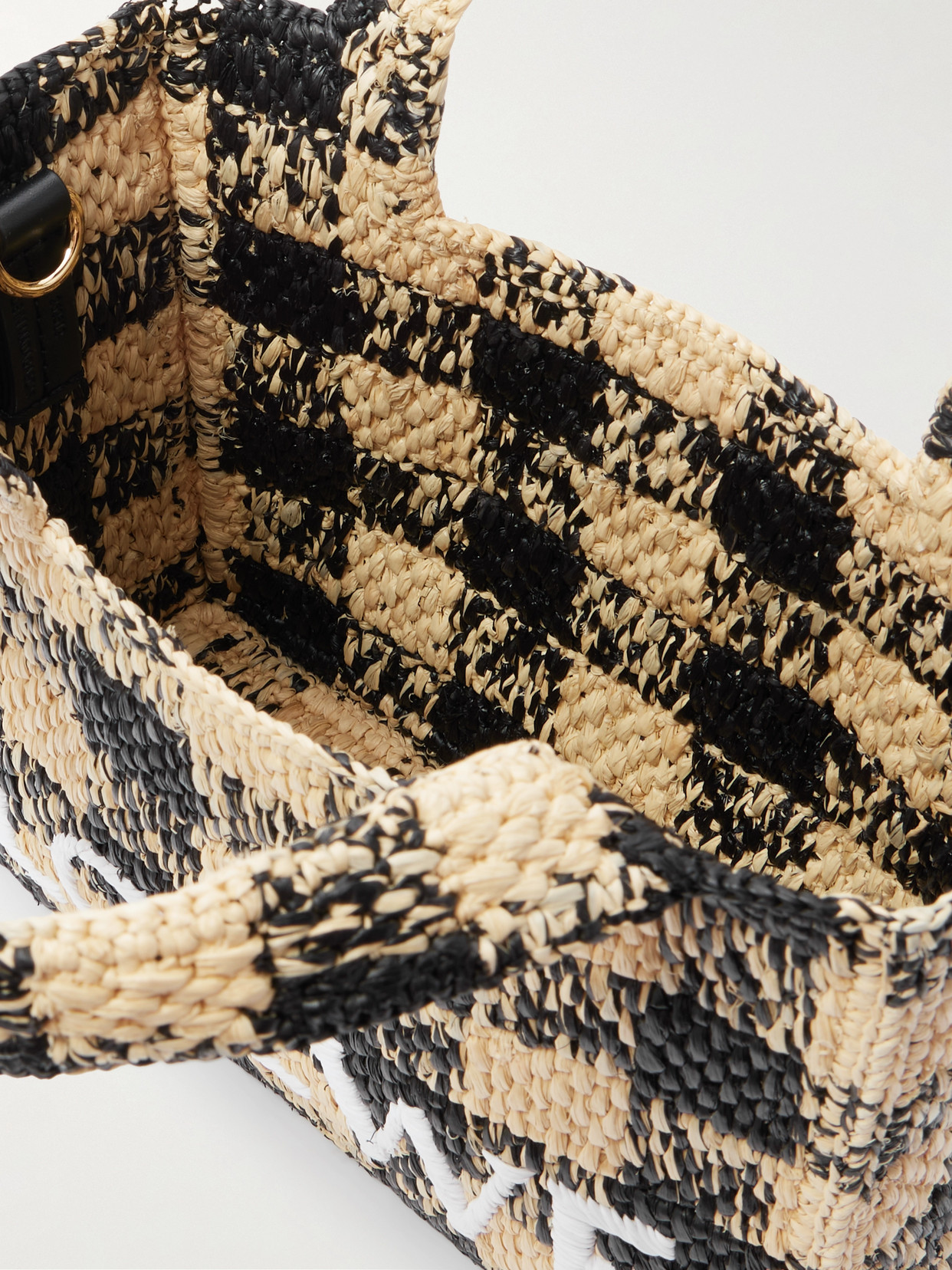 Loewe + Paula's Ibiza Mini Leather-trimmed Embroidered Gingham Raffia Tote In Neutrals