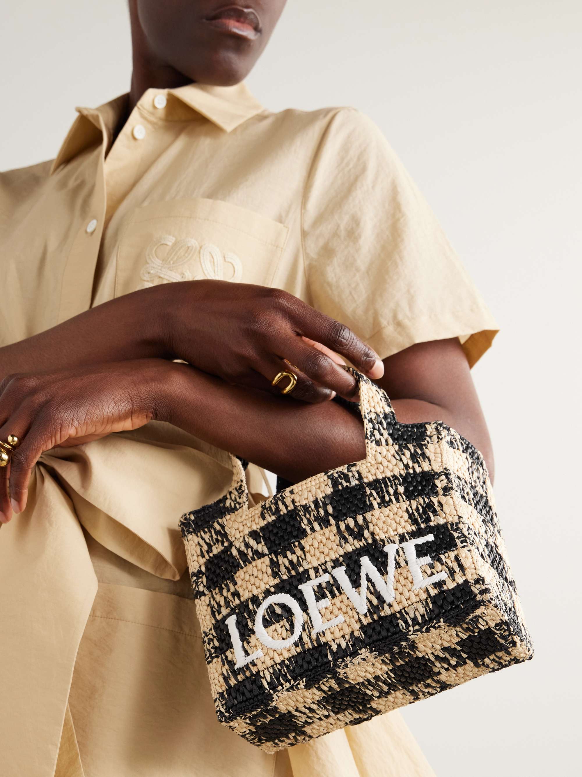 LOEWE + Paula's Ibiza ラフィア ミニトートバッグ レザートリム LOEWE + Paula's Ibiza ラフィア ミニトートバッグ レザートリム