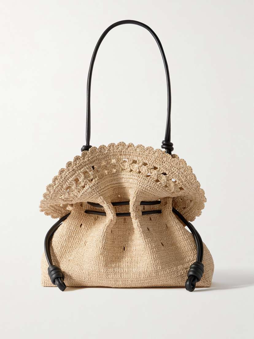 Loewe + Paula's Ibiza Flamenco Leather-trimmed Woven Raffia Shoulder Bag