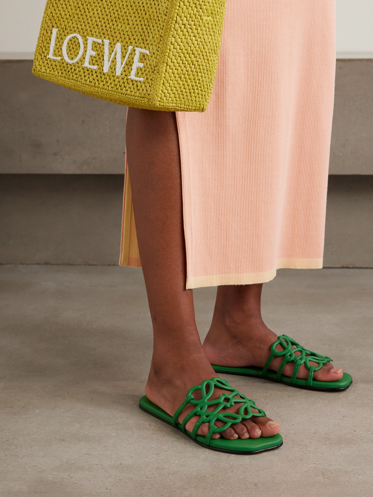 LOEWE + PAULA'S IBIZA PETAL ANAGRAM LEATHER SLIDES