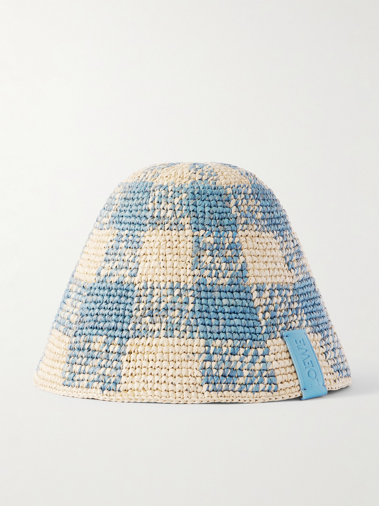 Loewe + Paula's Ibiza Leather-trimmed Checked Raffia Bucket Hat In Neutrals