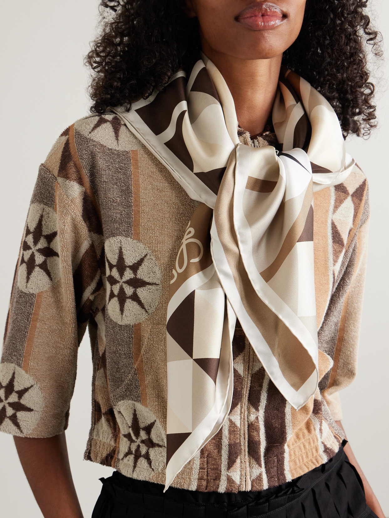 Loewe Anagram Compass Silk Twill Scarf In Neutrals