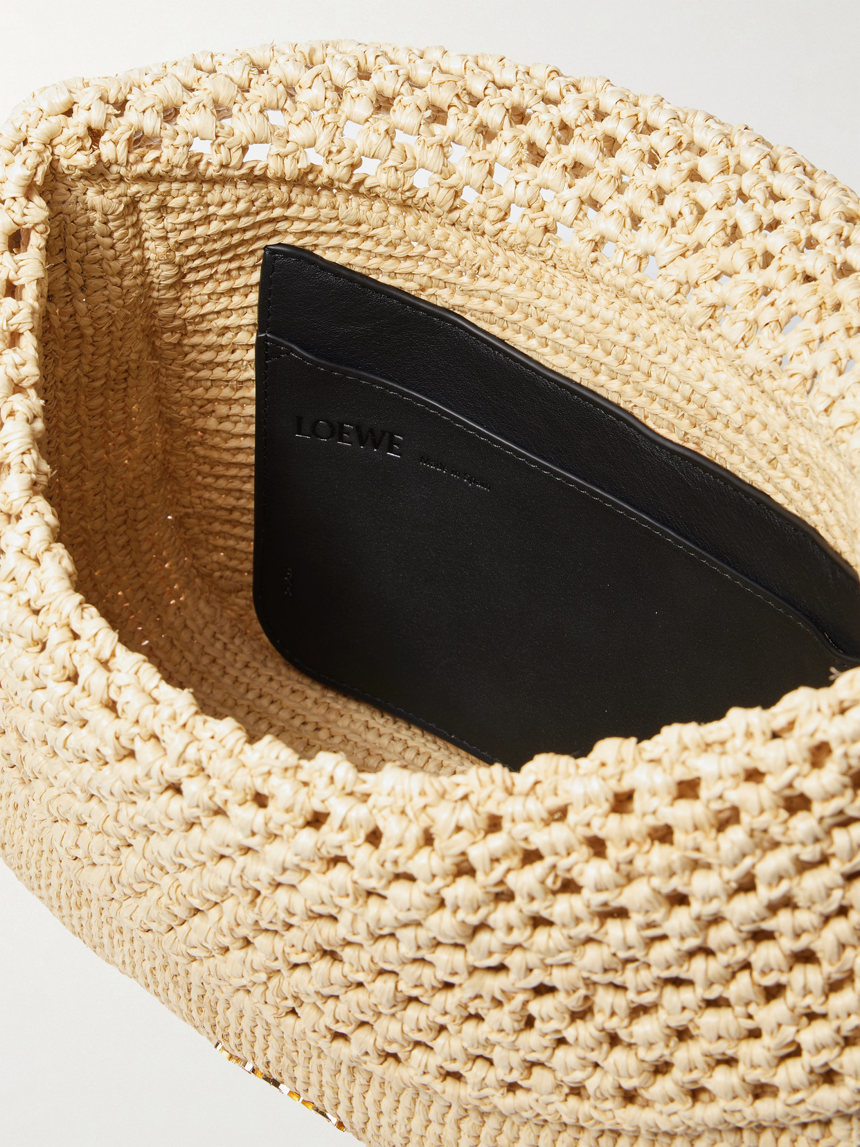 Loewe + Paula's Ibiza Ola Embellished Leather-trimmed Raffia Shoulder Bag In Neutrals