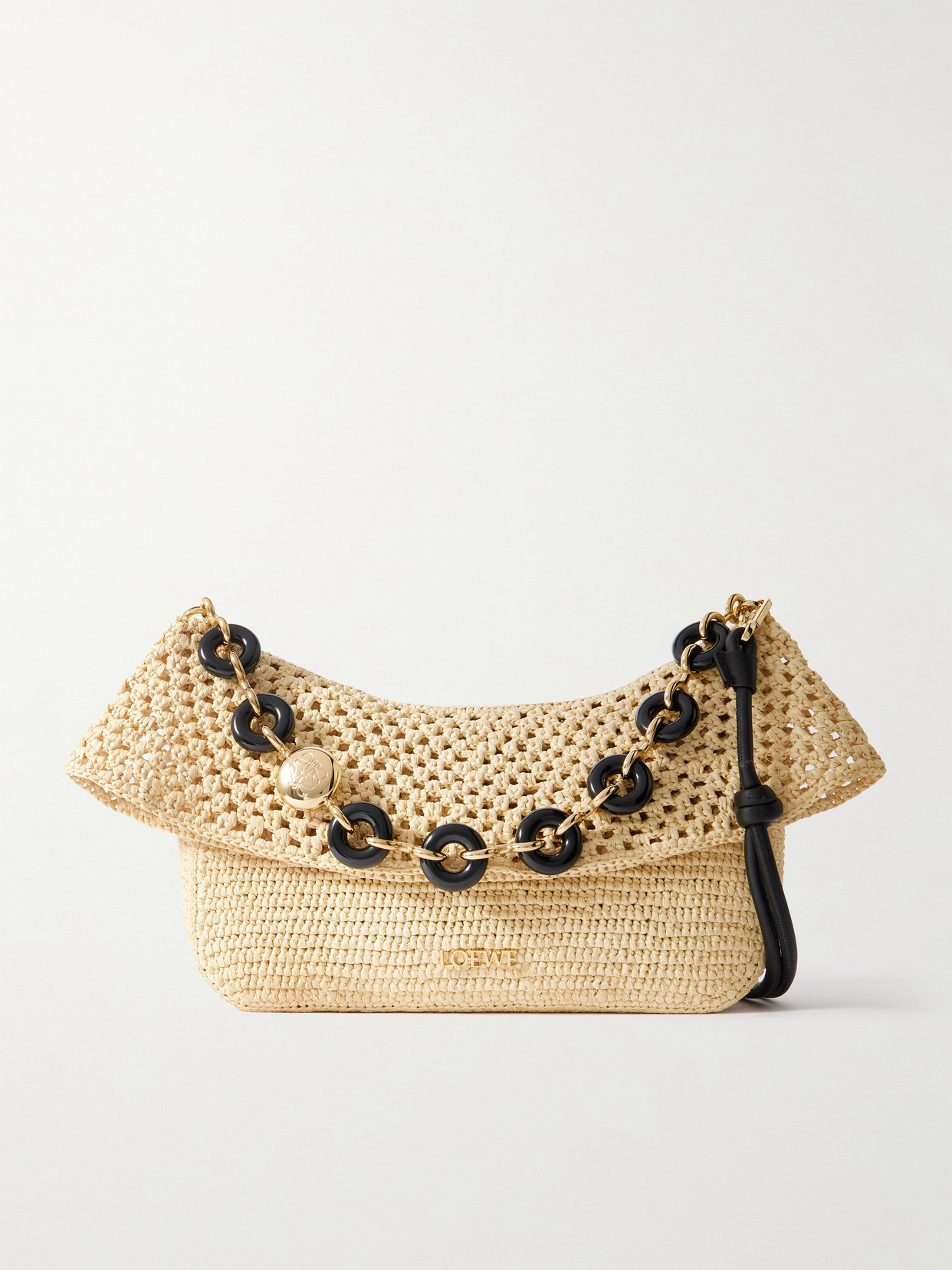 Loewe + Paula's Ibiza Ola Embellished Leather-trimmed Raffia Shoulder Bag In Neutrals