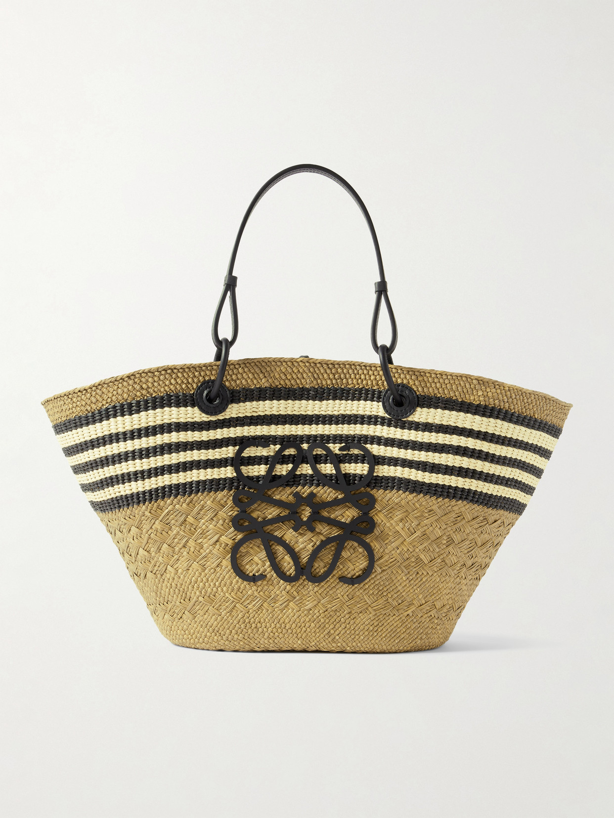 Loewe + Paula's Ibiza Anagram Basket Medium Leather-trimmed Striped Raffia Tote In Green