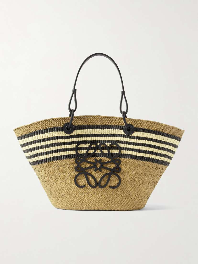 Loewe + Paula's Ibiza Anagram Basket Medium Leather-trimmed Striped Raffia Tote